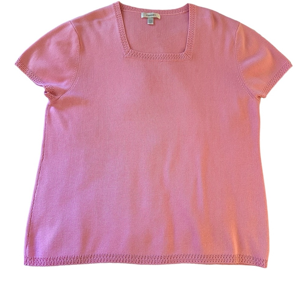 Dressbarn Rose Pink Short Sleeve Ribbed Knit Square Neck Sweater Size 18/20